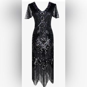 FUNDAISY Black Sequins  Fringe 1920's Flapper Dress